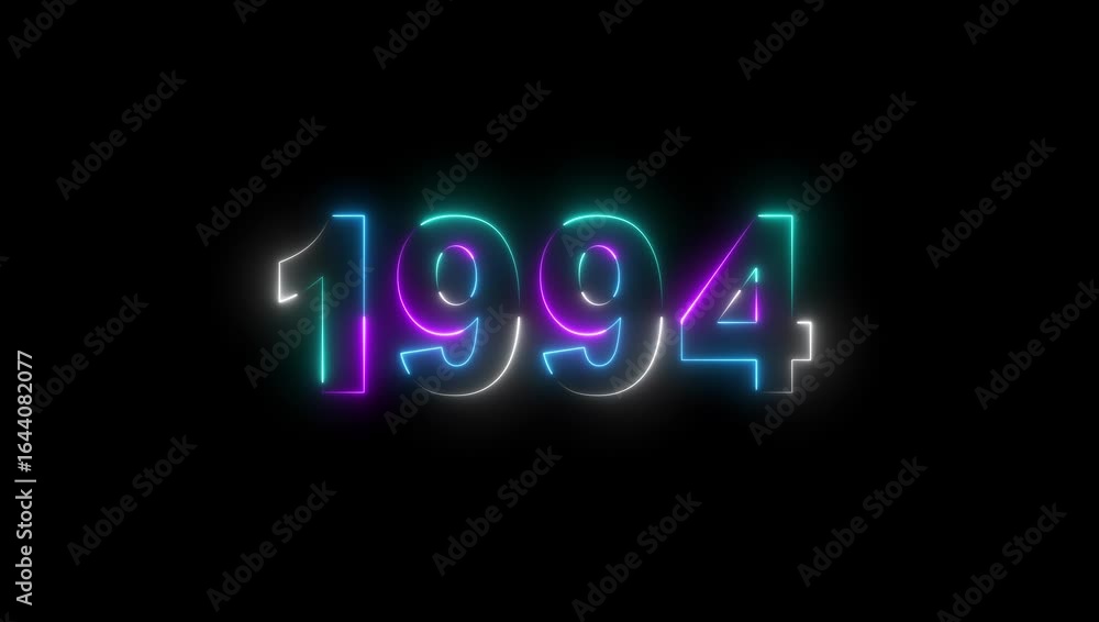 Poster 1994 text with screen effects of technological failures. concept of counting years. past year techno