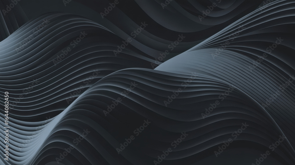 Poster abstract flowing lines with dark tones create a sense of depth and movement. the undulating patterns