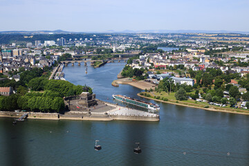 Landscape view from the top of Ehrenbreitstein Fortress in Koblentz, looking over the Rhine and...