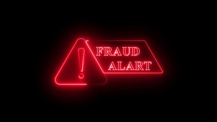 Fraud alert system warning icon animation on black background, glowing cybersecurity alert symbol, digital fraud detection warning, futuristic security interface, cybercrime prevention - Powered by Adobe