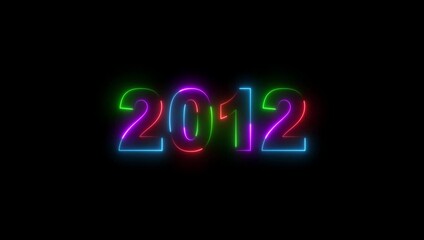 Neon text calendar 2012 animation, glowing neon icon and orange colors 4k video. Neon light countdown 2012 Sal number icon background 4k animation.