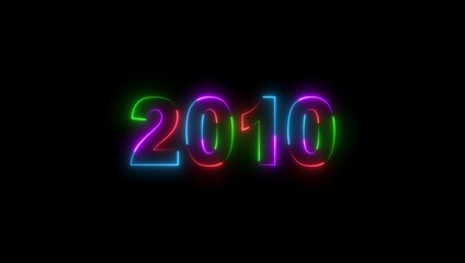 Neon text calendar 2010 animation, glowing neon icon blue and orange colors 4k video. Neon light countdown 2010 Sal number icon background 4k animation.