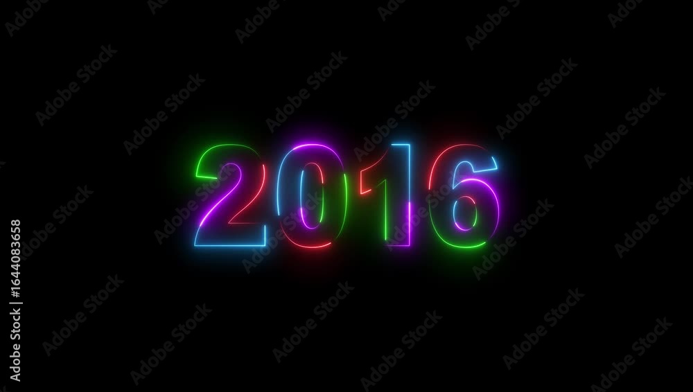 Poster 3d rendering background with multi-colored neon text 2015 on black.