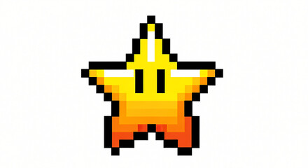 Obraz premium Pixelated golden star graphic element, retro 8-bit video game design