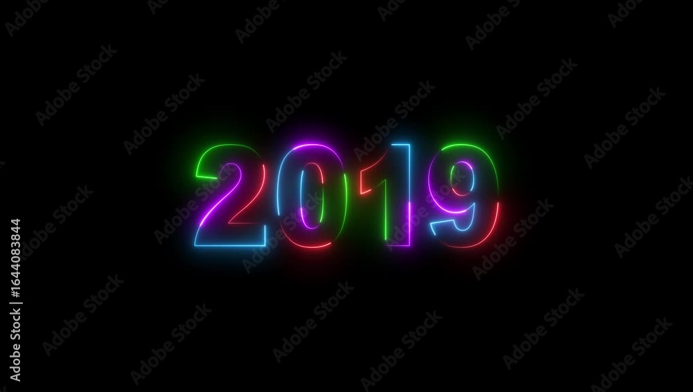 Poster abstract 2020 neon text animation , two color neon glowing number text background 4k video. abstract