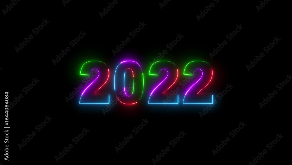 Poster abstract 2022 neon text animation , two color neon glowing number text background 4k video. abstract