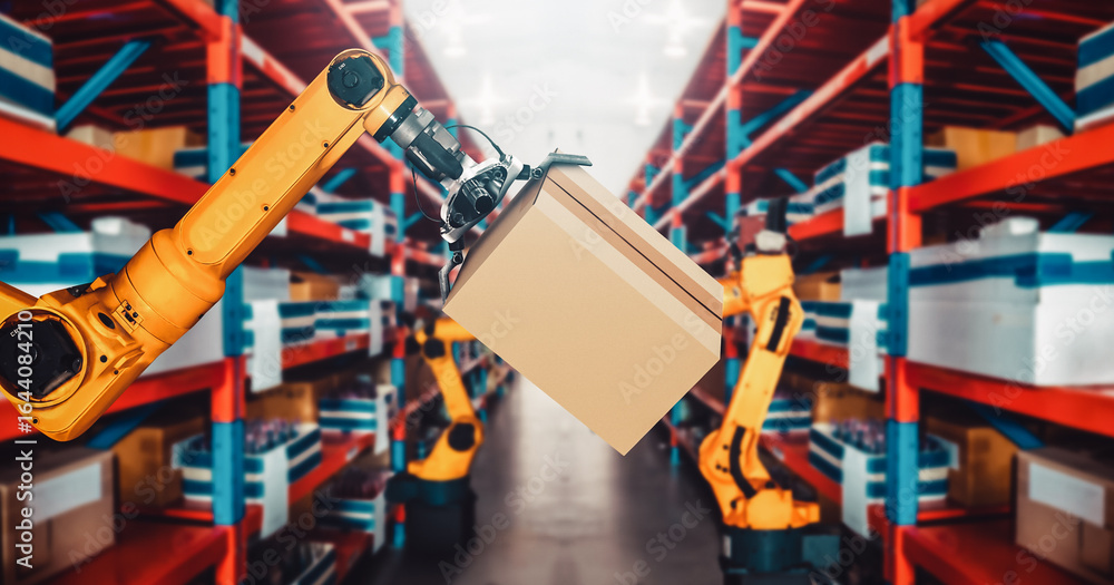 Poster smart robot arm system for innovative warehouse and factory digital technology . automation manufact