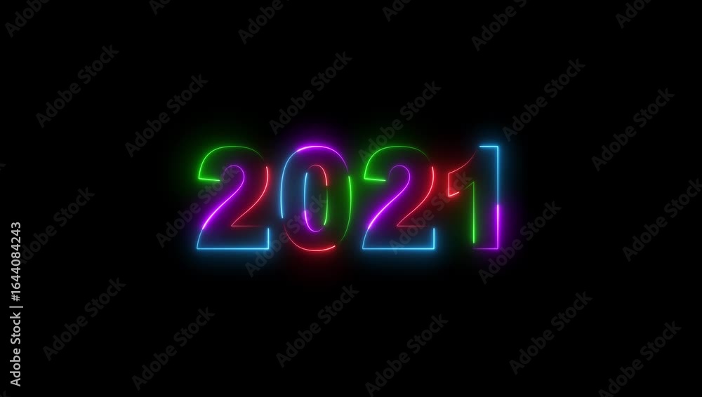 Poster abstract 2021 neon text animation , two color neon glowing number text background 4k video. abstract