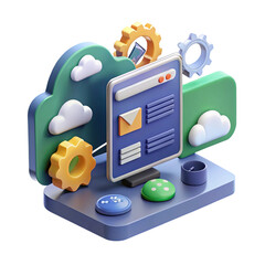 Cloud Computing and Digital Services 3D Scene technology isolated on a transparent background
