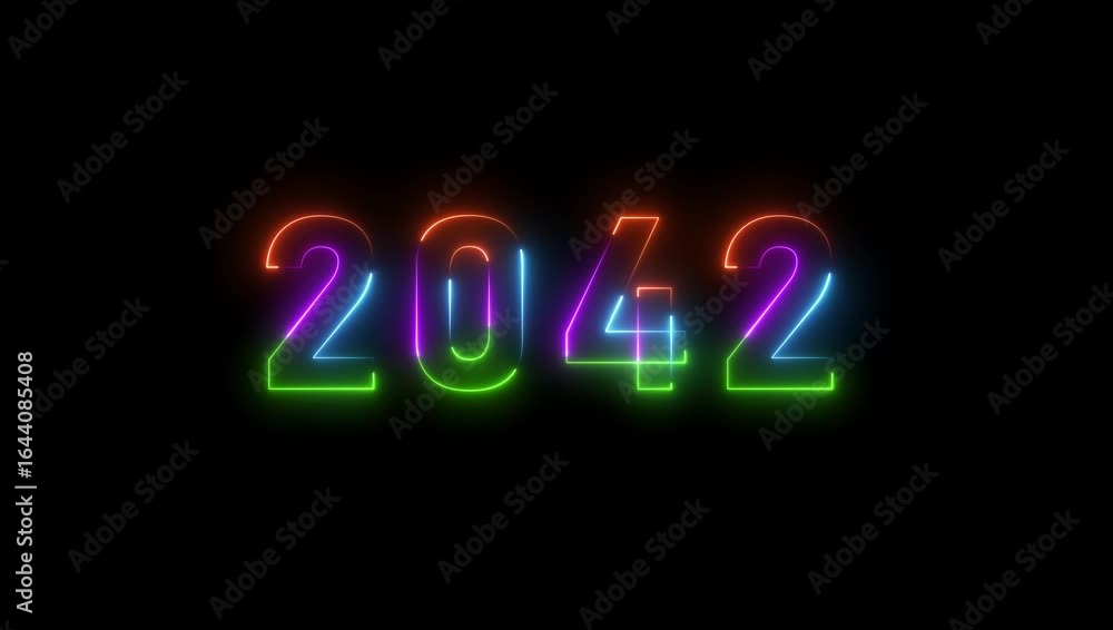 Poster 2042 neon line text. abstract 2029 neon text animation, glowing neon number text background. four co