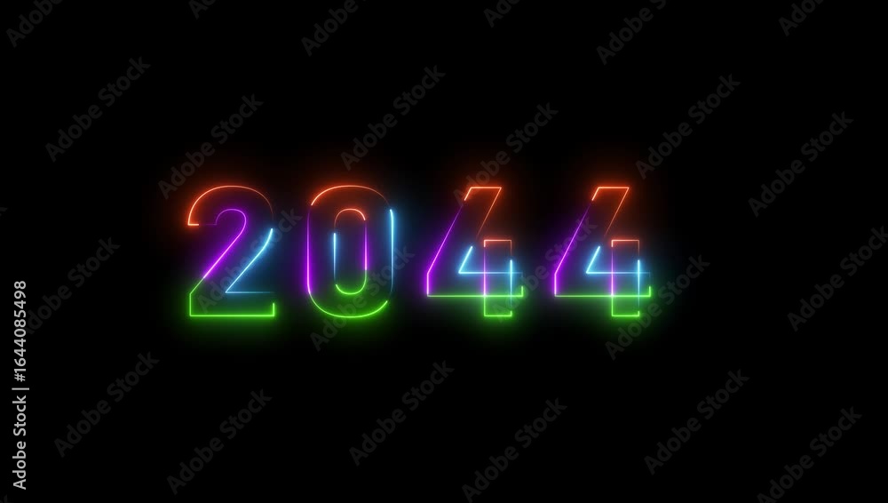 Poster 2044 neon line text animation. glowing 2044 number text animation background.