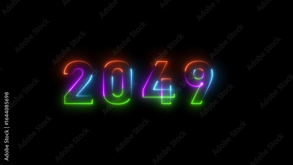 Poster 2049 neon text background animation. glowing neon number text background.