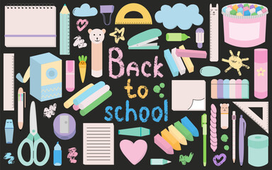 School supplies set. Vector set of stationery in flat style. Back to school
