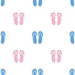 Beach sandals vector flat seamless pattern. Colorful flip flops pattern on white background