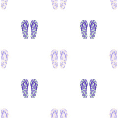 Purple flip flops seamless pattern. Summer beach sandals flat vector pattern
