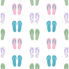 Multicolored flip flops seamless pattern. Beach sandals vector flat pattern