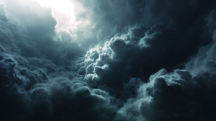 Obraz premium Dramatic stormy clouds illuminated by bright light dark moody