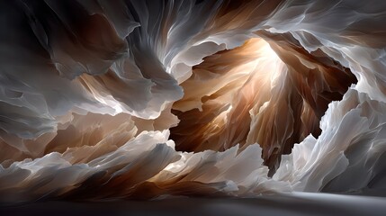 Fototapeta premium Surreal cave, swirling textures, light beam, ethereal background, fantasy art