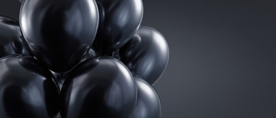 Fototapeta premium The elegant cluster of black balloons against a minimalist background.
