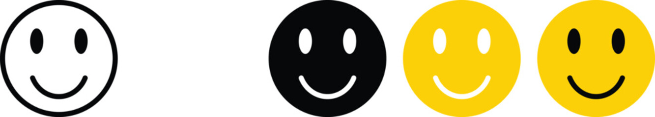 Set of Happy smileys. Emotional rating smile faces set. Happy emoji vector set. Face smile icon positive negative neutral opinion vector signs symbol. Outline Colorful smileys user experience icons