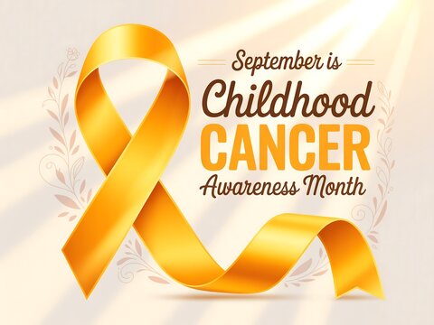 Golden ribbon symbolizes september childhood cancer awareness month support and hope for children - Powered by Adobe