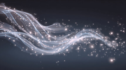 Ethereal glowing waves with sparkling particles abstract background