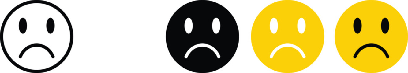 Set of Sad smileys. Emotional rating sad faces set. Sad emoji vector set. Face smile icon positive negative neutral opinion vector signs symbol. Outline Colorful smileys user experience survey icons