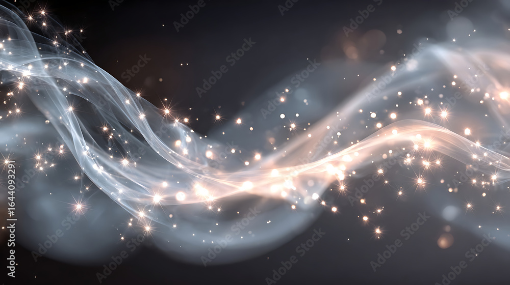 Poster ethereal glowing wisps with sparkling particles abstract background