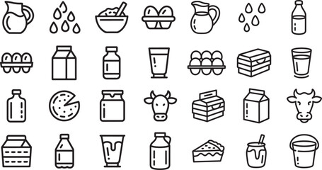 Line Art Dairy Products and Ingredients Vector Illustration for Food and Agriculture Concept