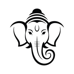 Minimalist Ganesh Chaturthi greeting card featuring elegant black and white line art of Lord Ganesha’s head with symbolic crown and tilak