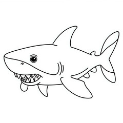 Obraz premium Cartoon shark outline illustration for coloring pages 