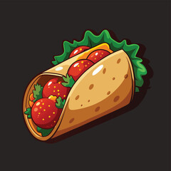 Adobe Illustrator Artwork Burritos wraps with beef and vegetables on black background. Beef burrito, mexican food
