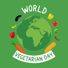 Vegetarian World Day vegetables planet, vector art illustration.