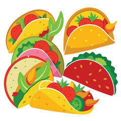 Adobe Illustrator Artwork Burritos wraps with beef and vegetables on black background. Beef burrito, mexican food
