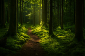 Obraz premium Green trees in the forest in summer