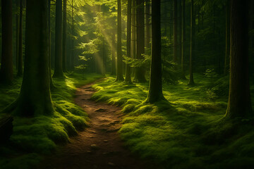 Obraz premium Green trees in the forest in summer