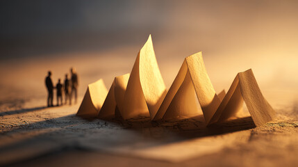 A folded paper graph with silhouetted figures, symbolizing business growth and teamwork