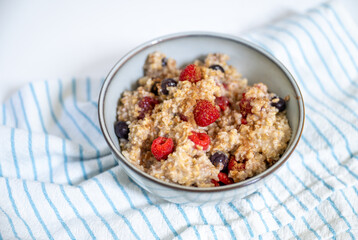 Steel Cut Oats Served with Fresh Raspberries and Blueberries