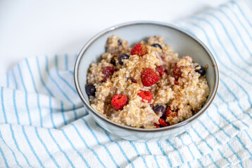 Steel Cut Oats Served with Fresh Raspberries and Blueberries