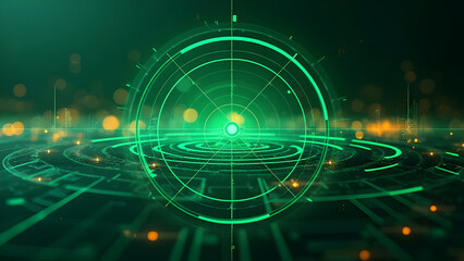 Futuristic Military Radar with Dynamic Sweep and Glowing Blips