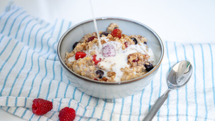 Steel Cut Oats Served with Fresh Raspberries and Blueberries