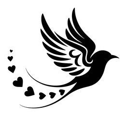 Fototapeta premium Black bird with flowing wings and hearts love