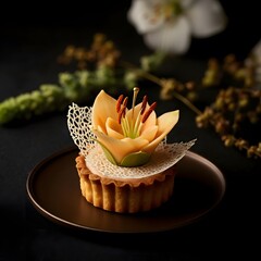 golden pie in milk chocolate, decoration inspired by royalty