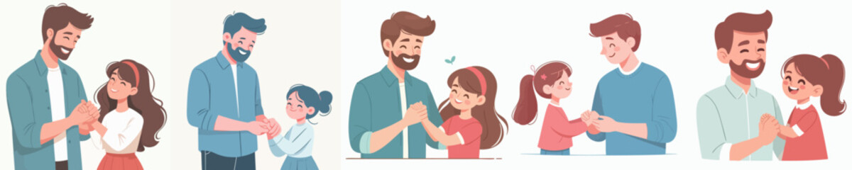 Minimalist Colorful Illustration of Father and Daughter Bonding Clipart