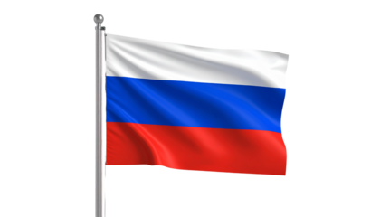 Waving flag of Russia, a national symbol of the country, with a realistic texture against a white background