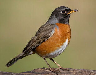 Close-up of an American robin isolated on a transparent background cutout. A robin on a branch.