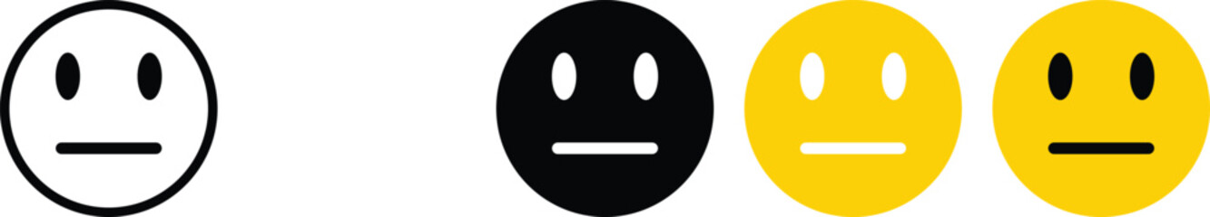 Set of neutral smileys. Emotional rating neutral faces set. Happy emoji vector set. Face smile icon positive negative neutral opinion vector symbol. Outline Colorful smileys user experience icon