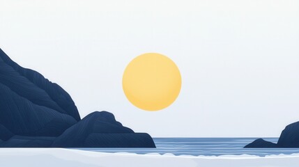 Radiant sun over tranquil coastal landscape