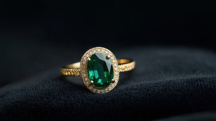 Emerald halo ring in gold filigree