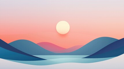 Radiant sunset over tranquil pastel hills